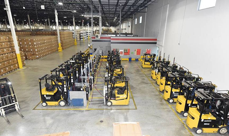 Briggs & Stratton distribution center forklift fleet powered by OneCharge Li-ion Batteries